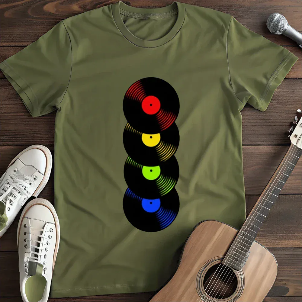 Printify T-Shirt Military Green / S Record Rainbow Vinyl Vibes T Shirt