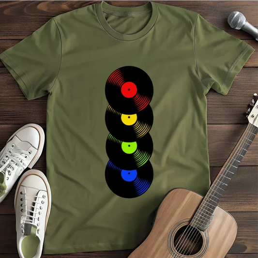 Printify T-Shirt Military Green / S Record Rainbow Vinyl Vibes T Shirt
