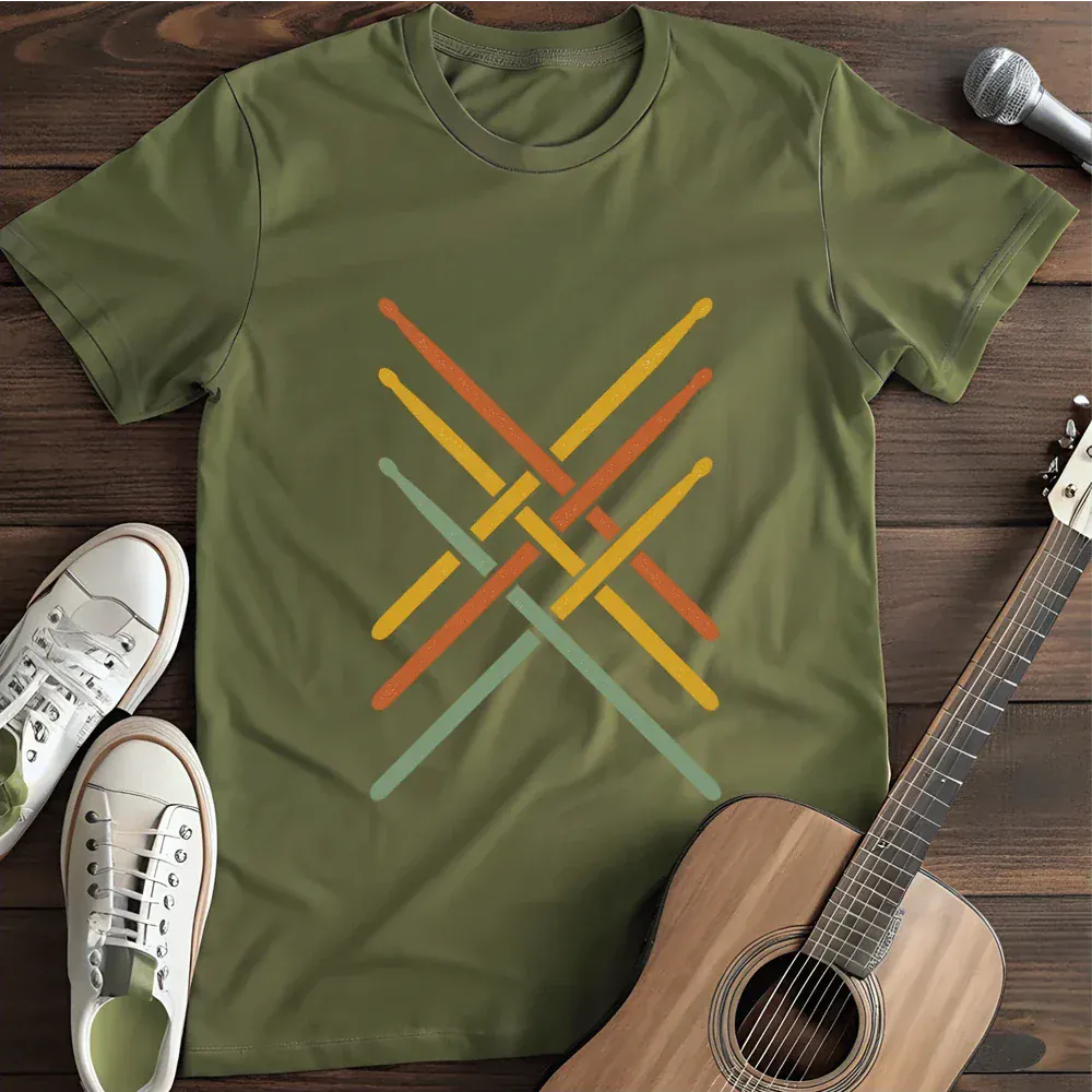 Printify T-Shirt Military Green / S Retro Vintage Drummer 70s 80s Distressed Drum Sticks T Shirt
