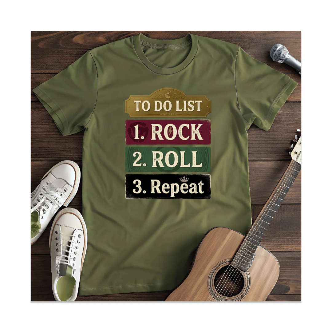 Printify T-Shirt Military Green / S Rock and Roll To-Do List T-Shirt