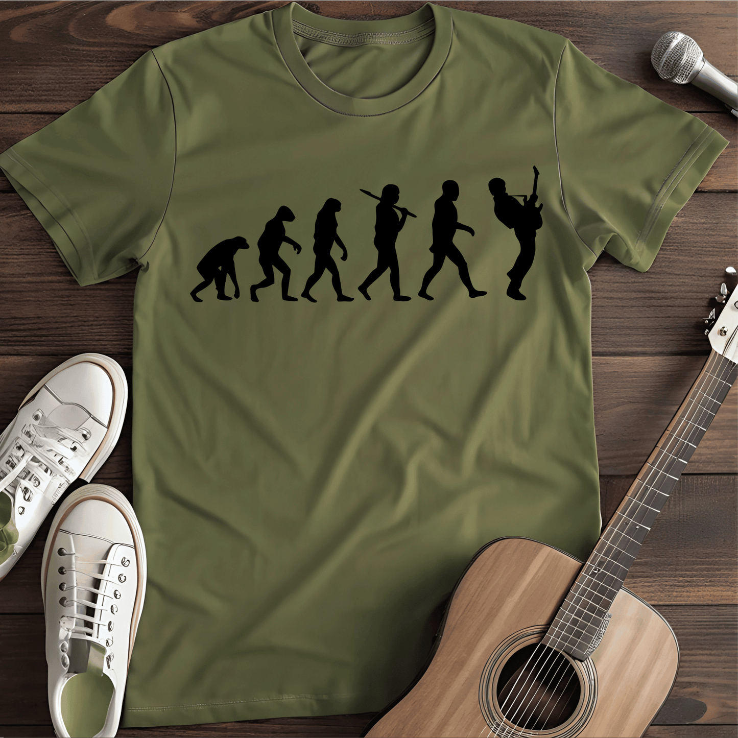 Printify T-Shirt Military Green / S Rock Evolution Black Tee