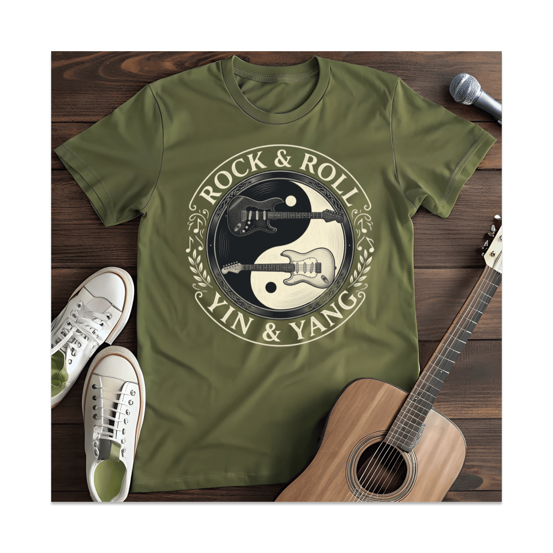 Printify T-Shirt Military Green / S Rock & Roll Guitar Yin Yang T-Shirt
