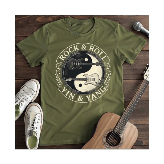 Printify T-Shirt Military Green / S Rock & Roll Guitar Yin Yang T-Shirt