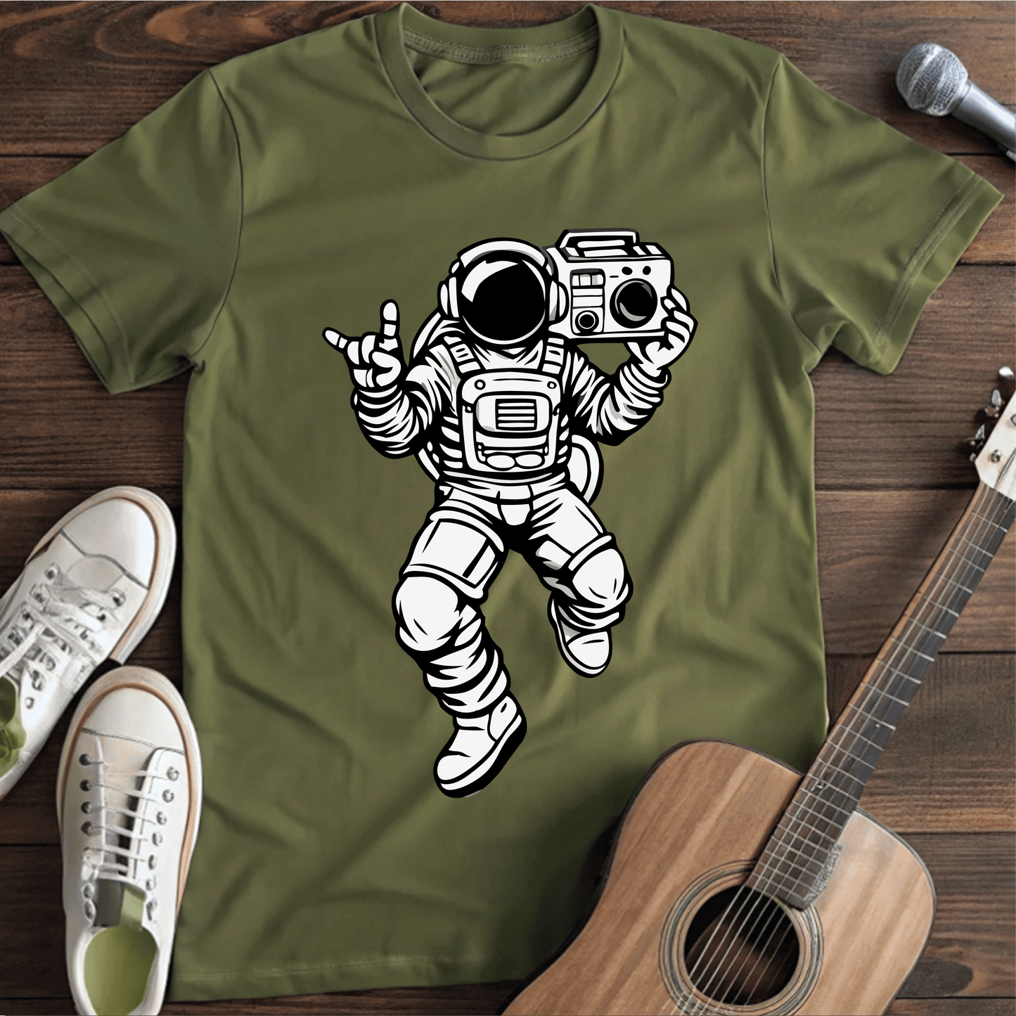 Printify T-Shirt Military Green / S Rocking Astronaut Tee