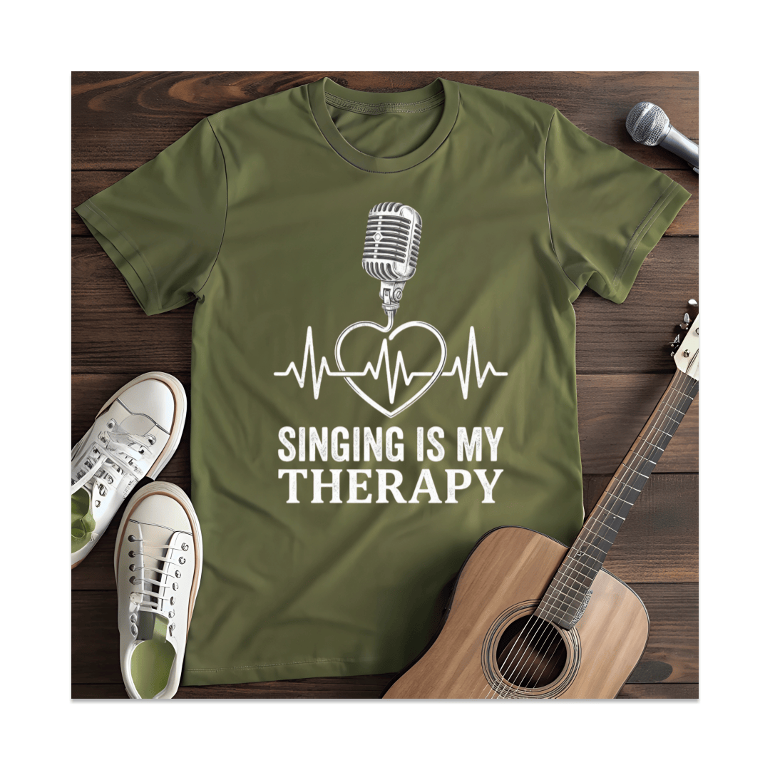 Printify T-Shirt Military Green / S Singing Is My Therapy Heartbeat T-Shirt