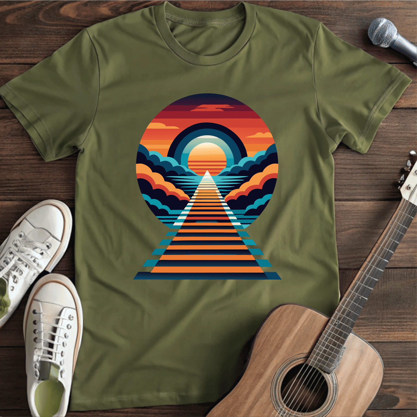 Printify T-Shirt Military Green / S Stairway Tee