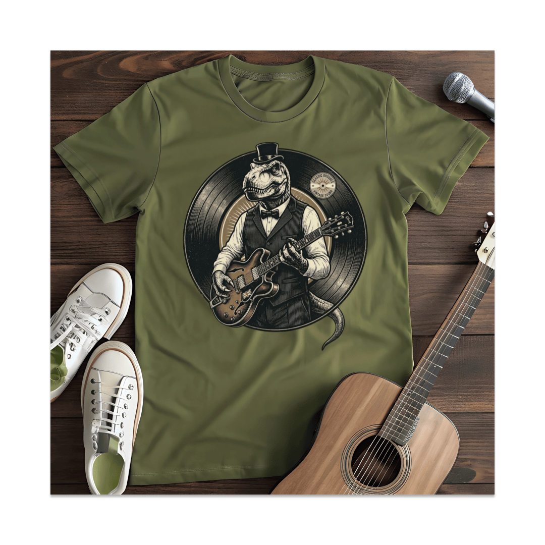 Printify T-Shirt Military Green / S The Retro Vinyl T-Rex Graphic T-Shirt