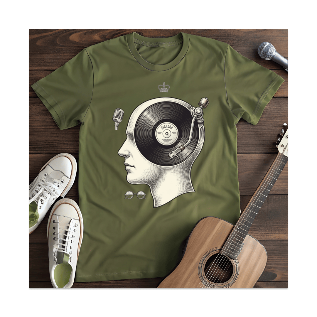 Printify T-Shirt Military Green / S Turntable Mind Record Head T-Shirt