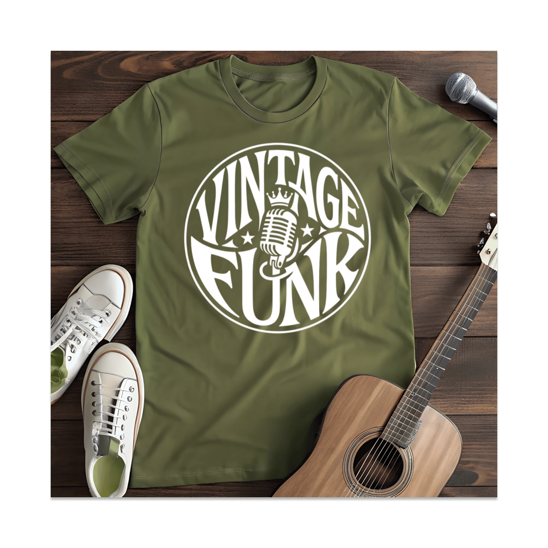 Printify T-Shirt Military Green / S Vintage Funk Crown Microphone T-Shirt