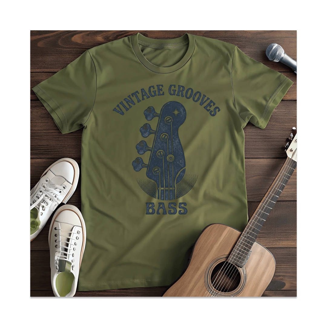 Printify T-Shirt Military Green / S Vintage Grooves Bass T-Shirt
