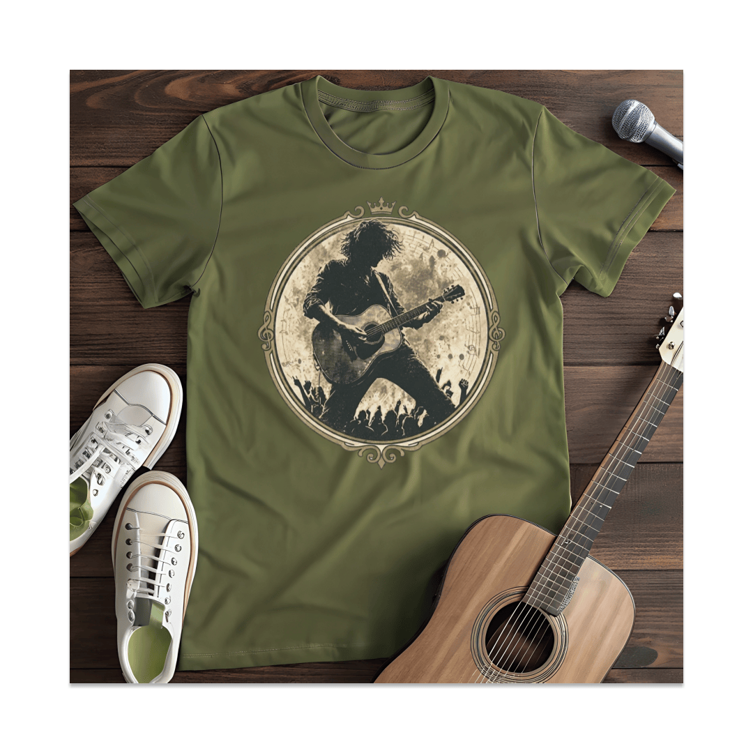 Printify T-Shirt Military Green / S Vintage Guitarist Silhouette T-Shirt