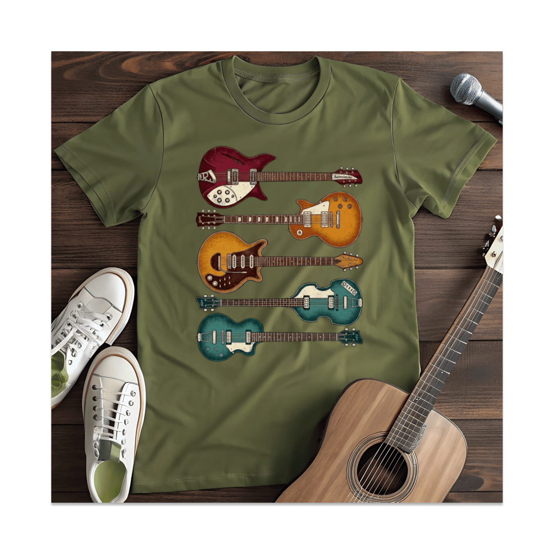 Printify T-Shirt Military Green / S Vintage Guitars Collection T-Shirt