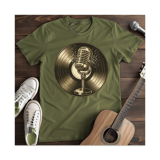Printify T-Shirt Military Green / S Vintage Microphone Vinyl T-Shirt