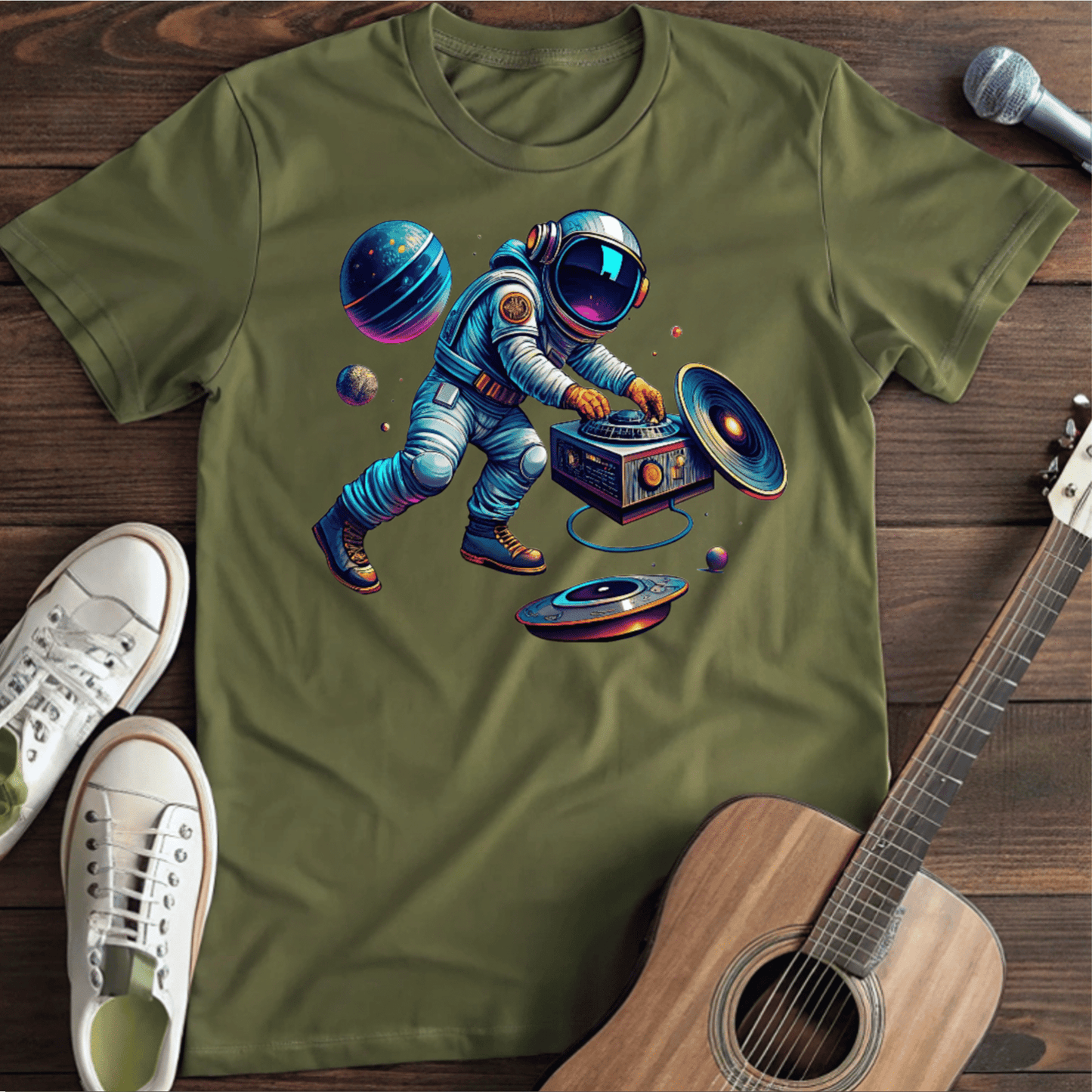 Printify T-Shirt Military Green / S Vinyl Astronaut Tee