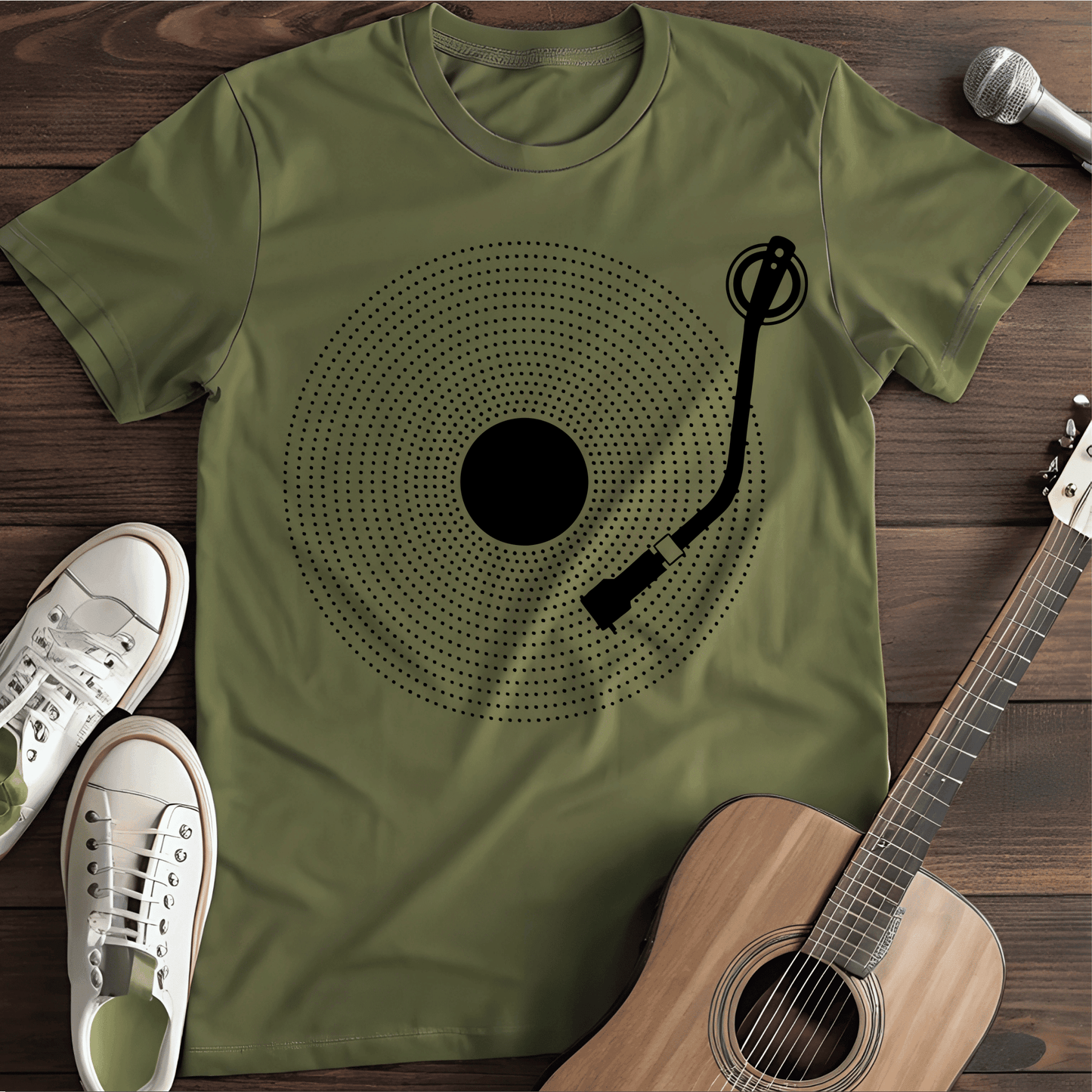 Printify T-Shirt Military Green / S Vinyl Dots Black Tee