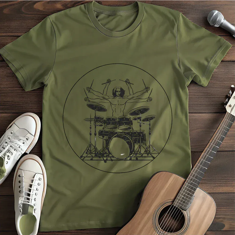 Printify T-Shirt Military Green / S Vitruvian Drummer T Shirt