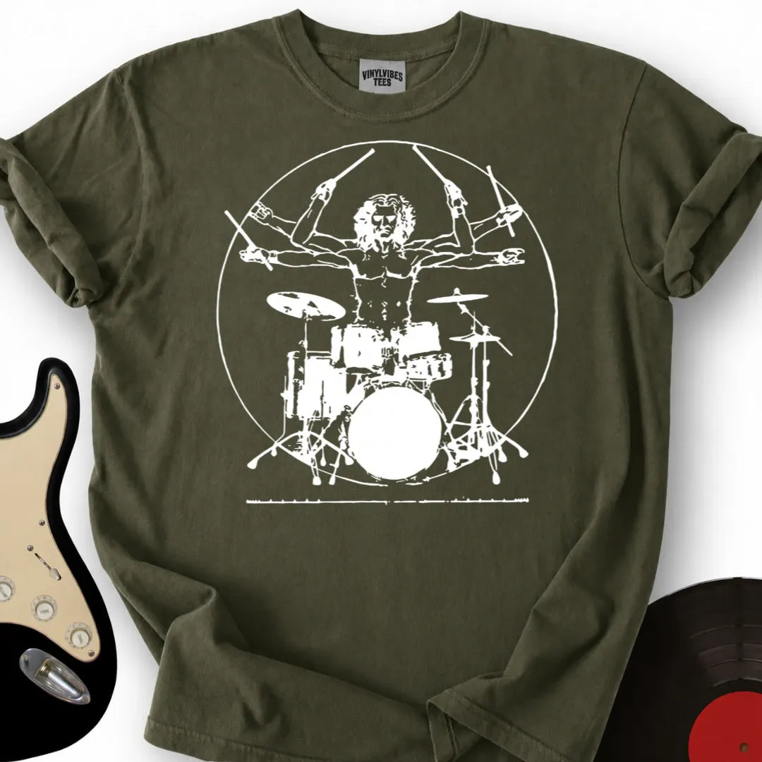 Printify T-Shirt Military Green / S Vitruvian Drummer T-Shirt
