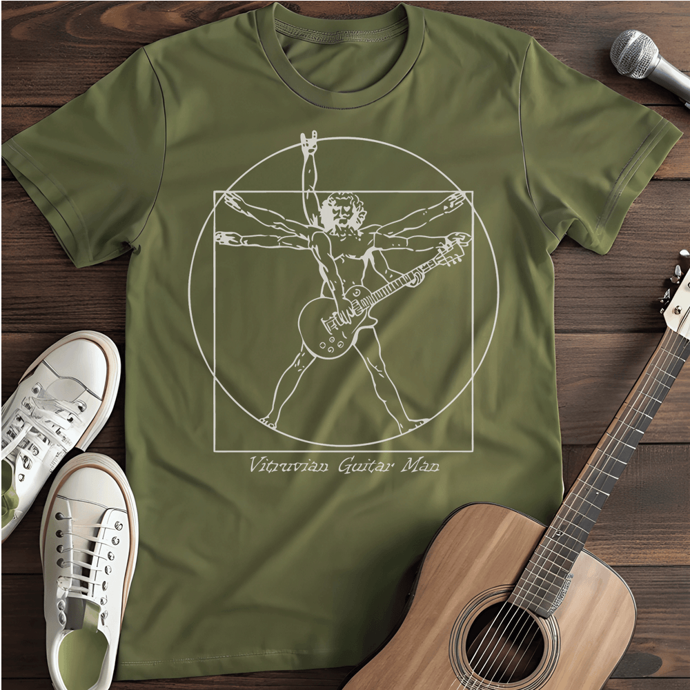 Printify T-Shirt Military Green / S Vitruvian Guitar Man T-Shirt