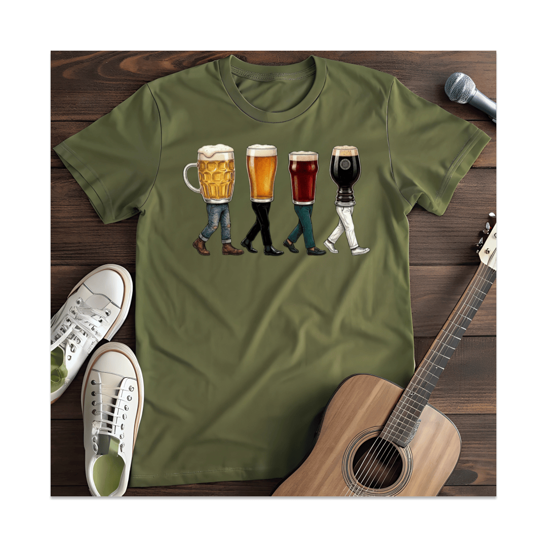 Printify T-Shirt Military Green / S Walking Beer Glasses Parody T-Shirt