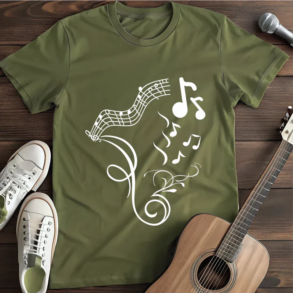 Printify T-Shirt Military Green / S White Musical Note T Shirt