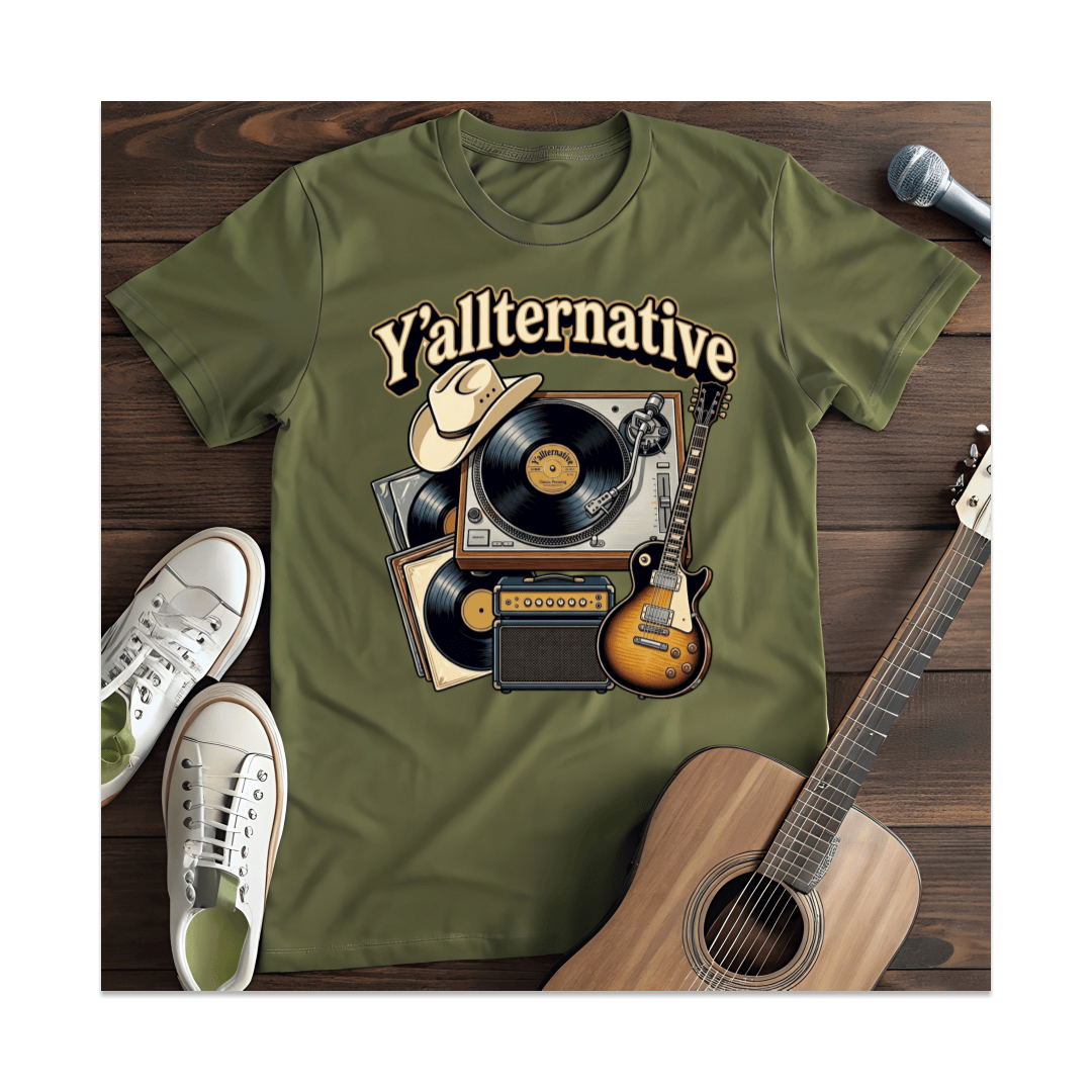 Printify T-Shirt Military Green / S Y'allternative Vinyl Record T-Shirt