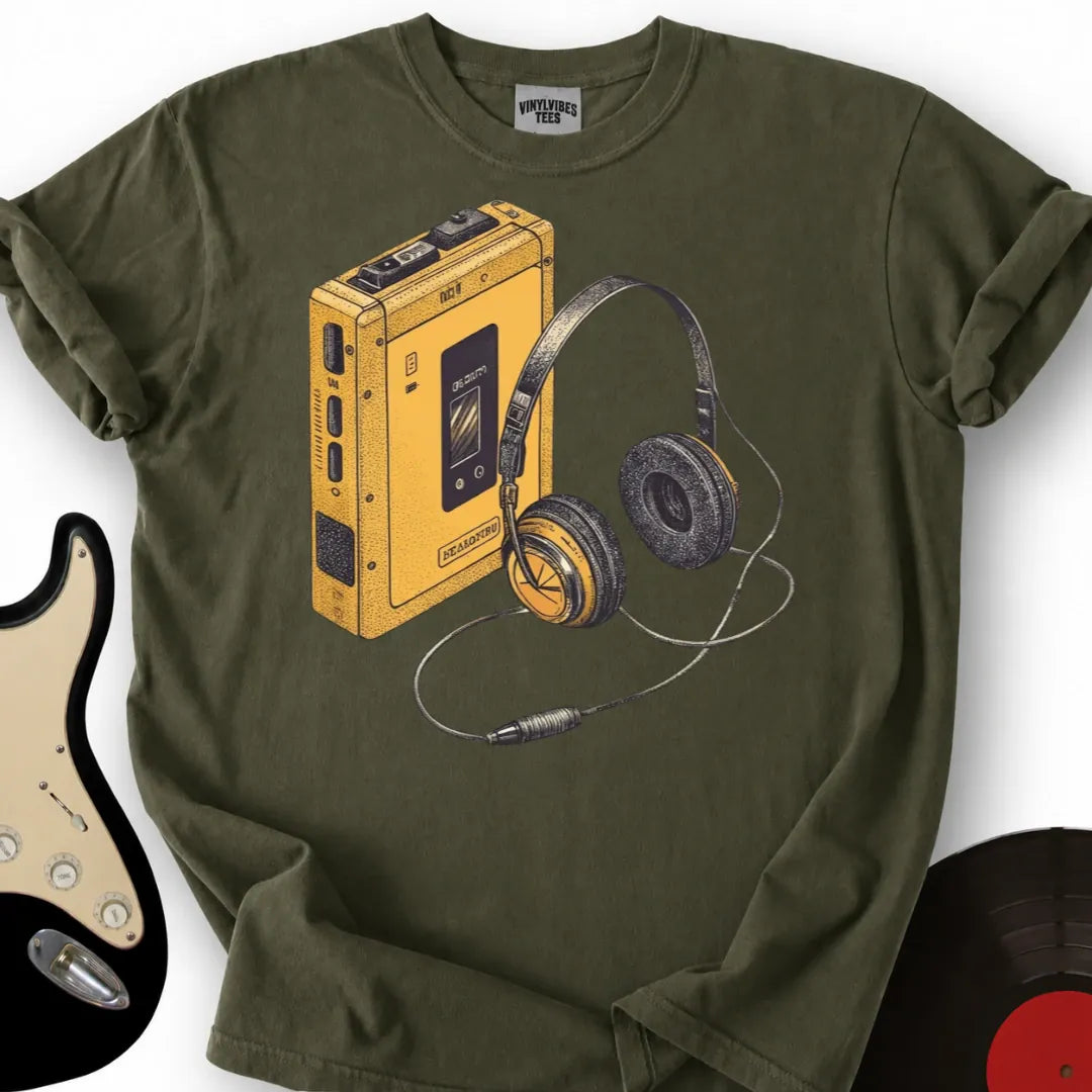 Printify T-Shirt Military Green / S Yellow Walkman T-Shirt