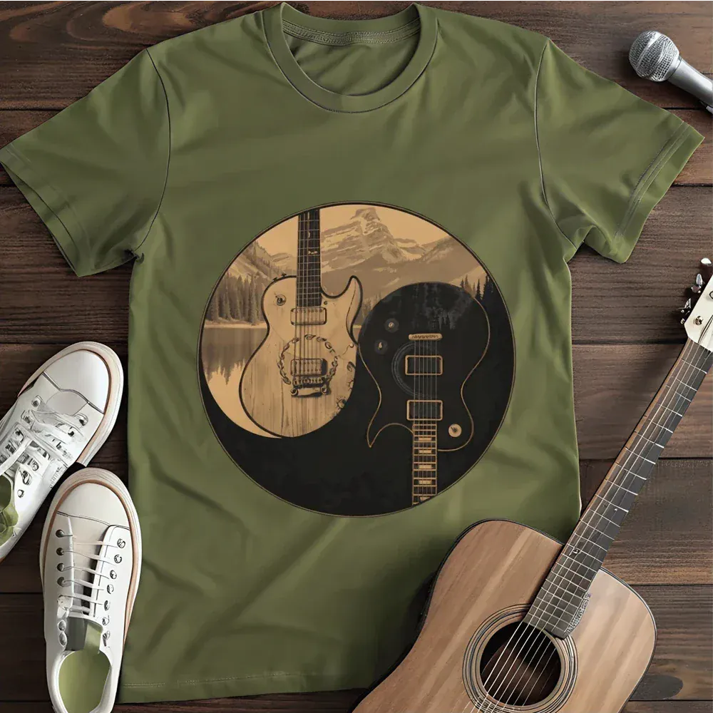 Printify T-Shirt Military Green / S Ying Yang Guitar T Shirt