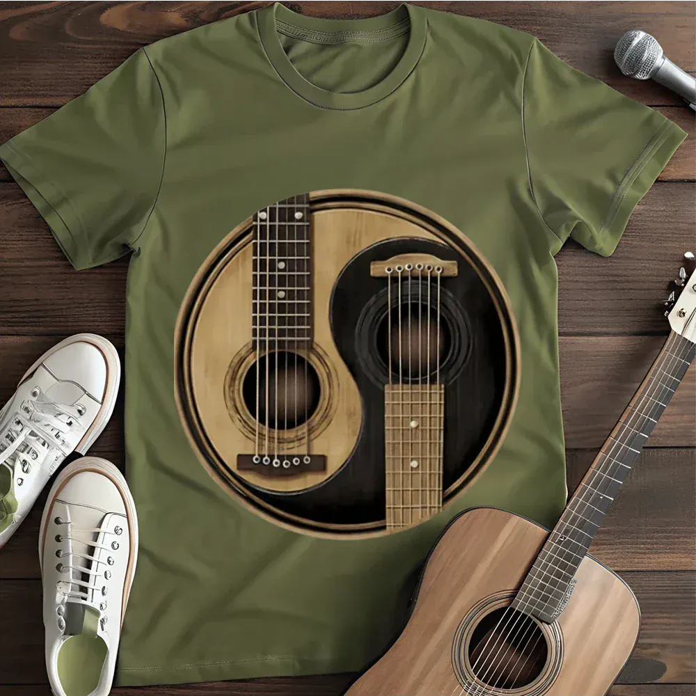Printify T-Shirt Military Green / S Ying Yang Six String T Shirt