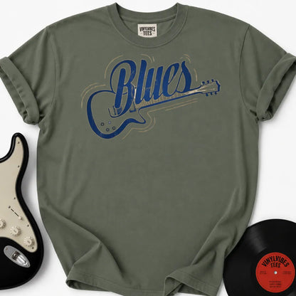 Printify T-Shirt Moss / S Blues Guitar Premium T-Shirt 2