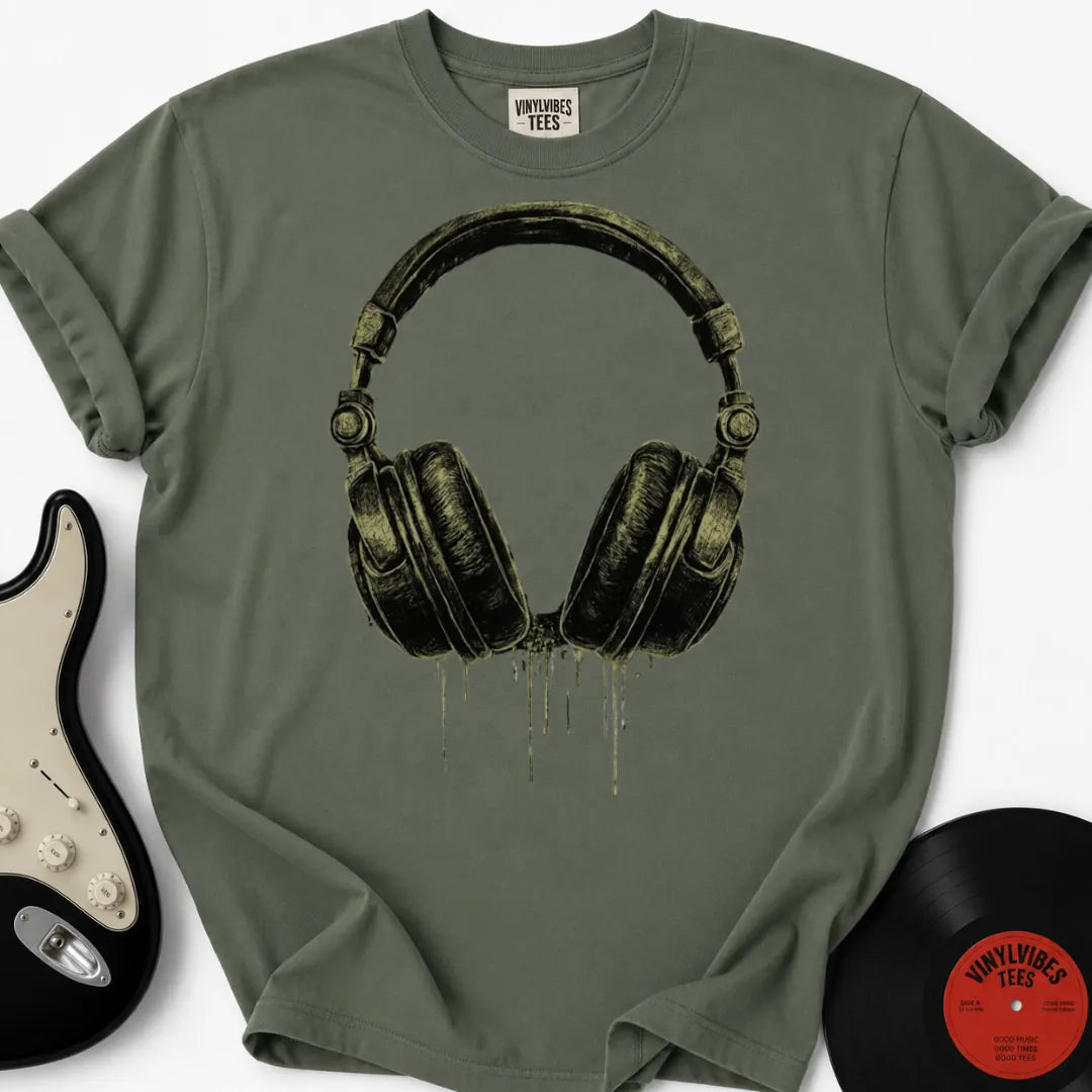 Printify T-Shirt Moss / S Dripping Headphones Premium T-Shirt