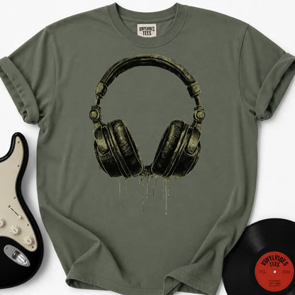 Printify T-Shirt Moss / S Dripping Headphones Premium T-Shirt