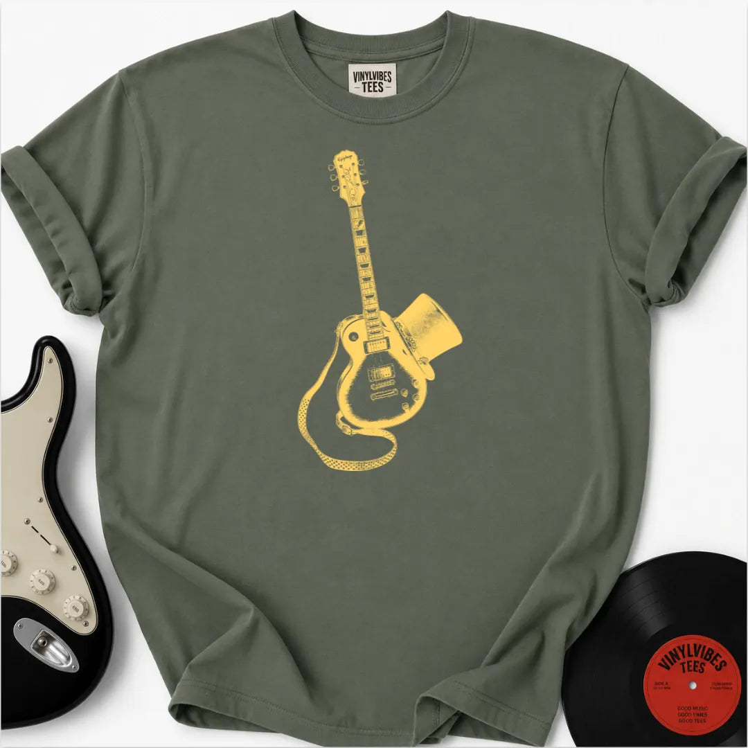 Printify T-Shirt Moss / S Guitar Top Hat Premium T-Shirt