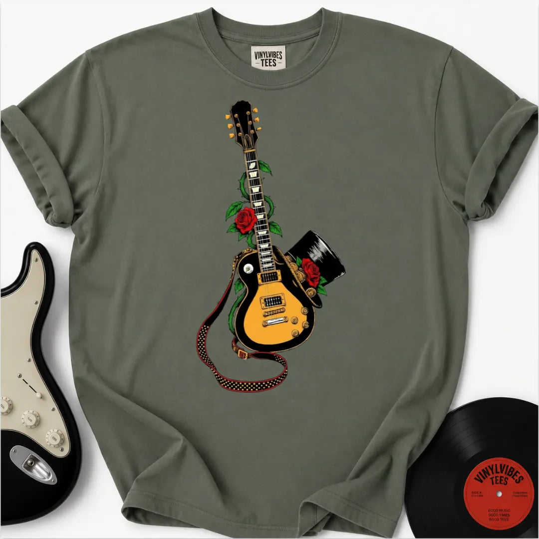 Printify T-Shirt Moss / S Guitar Top Hat Premium T-Shirt