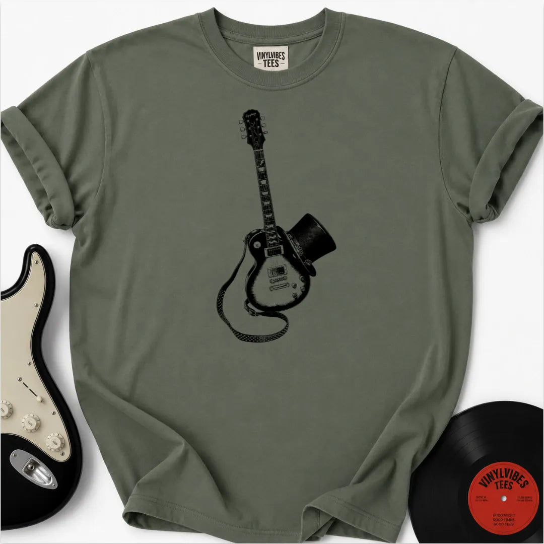 Printify T-Shirt Moss / S Guitar Top Hat Premium T-Shirt