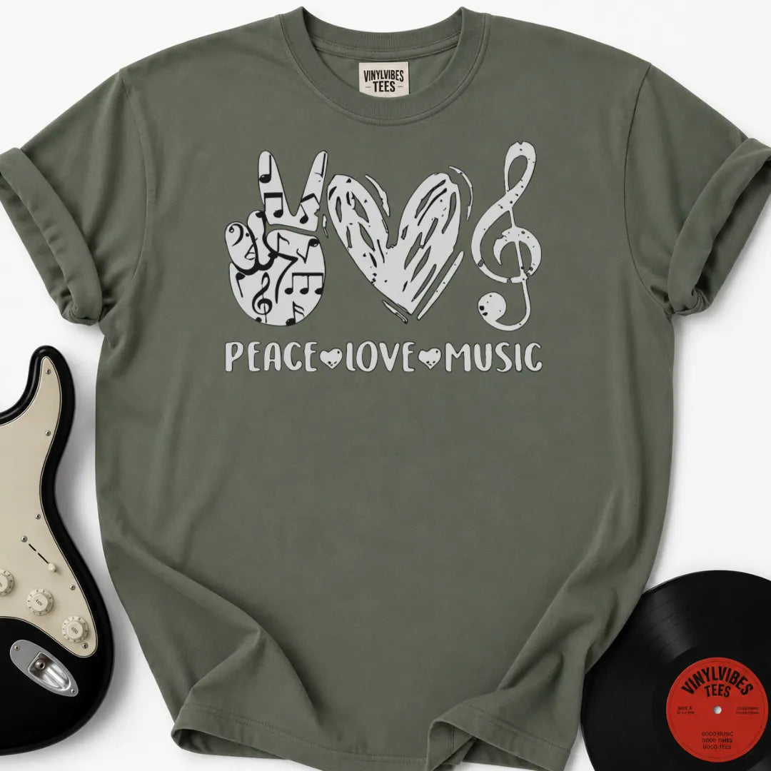 Printify T-Shirt Moss / S Peace Love Music T-Shirt