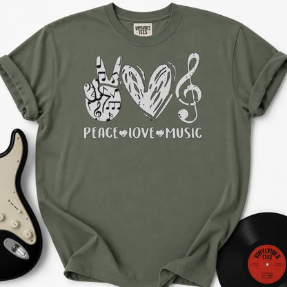 Printify T-Shirt Moss / S Peace Love Music T-Shirt