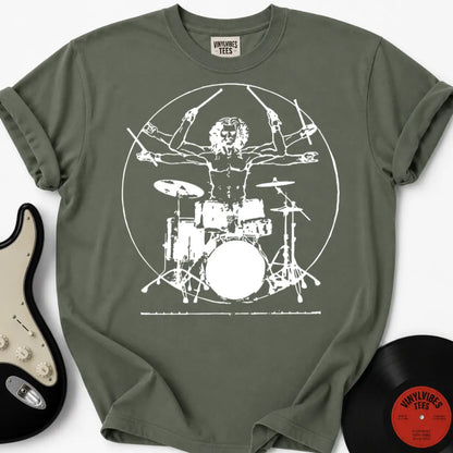 Printify T-Shirt Moss / S Vitruvian Drummer Premium T-Shirt