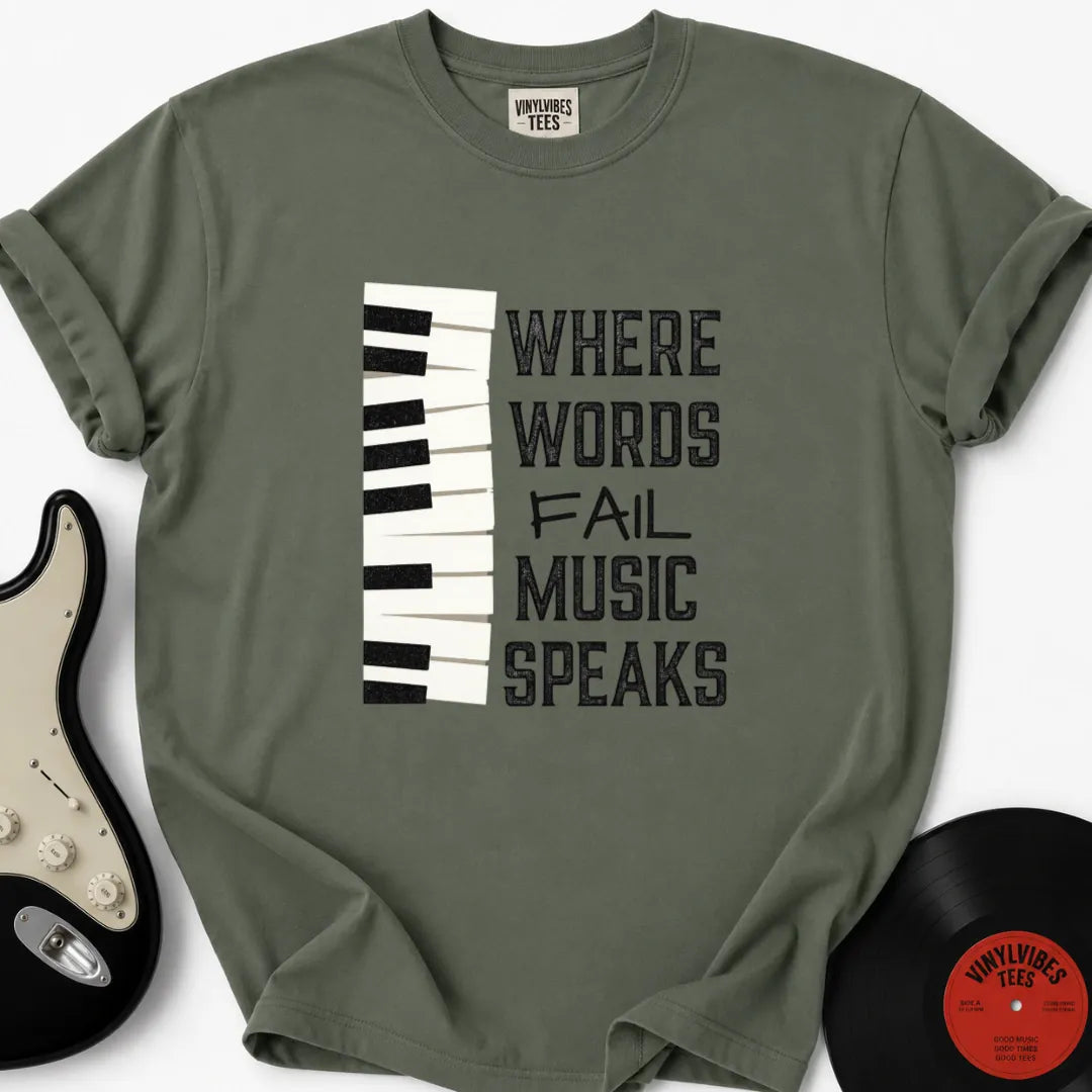 Printify T-Shirt Moss / S Where Words Fail Premium T-Shirt Music Speaks Premium T-Shirt