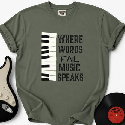 Printify T-Shirt Moss / S Where Words Fail Premium T-Shirt Music Speaks Premium T-Shirt
