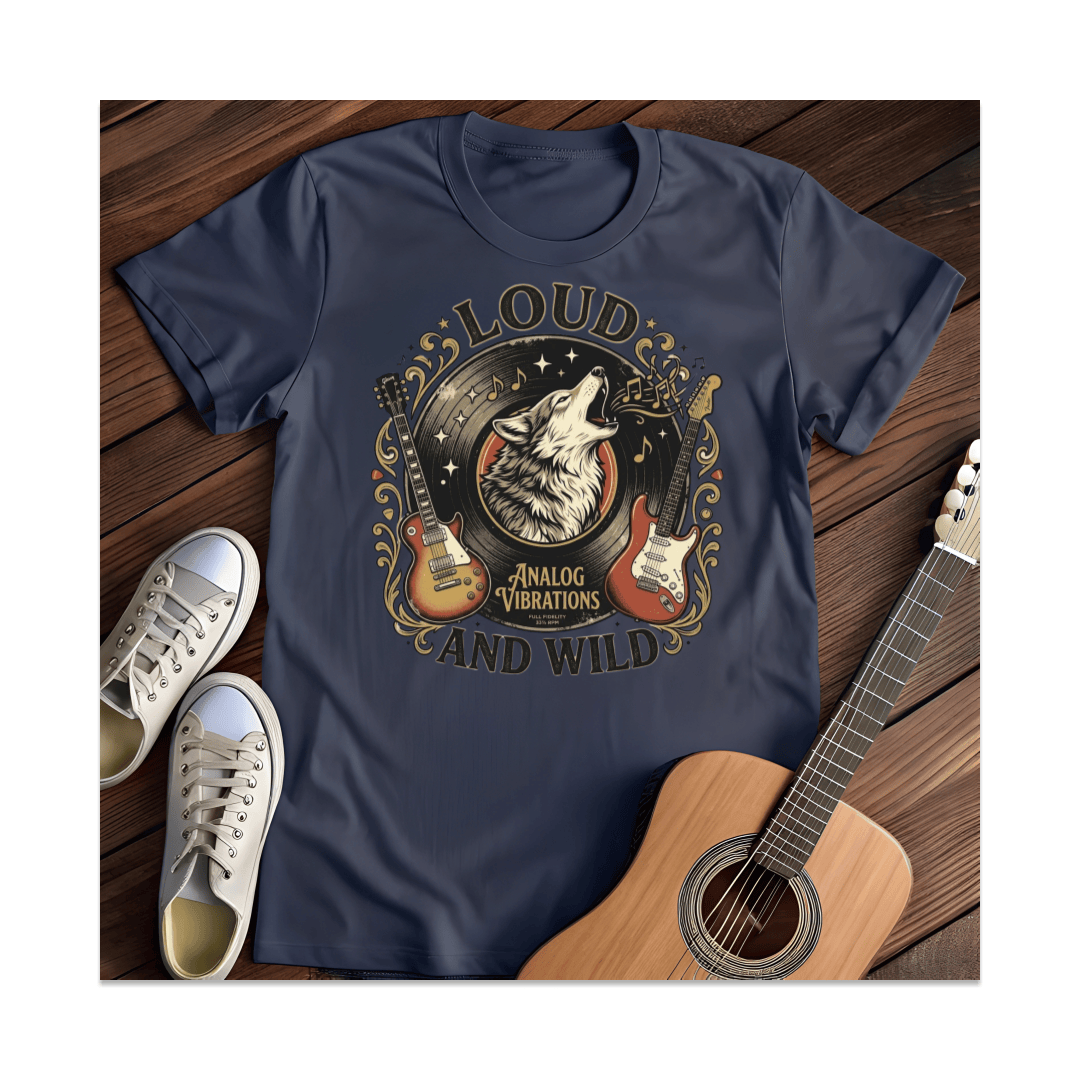 Printify T-Shirt Navy / S Analog Vibrations Wolf T-Shirt