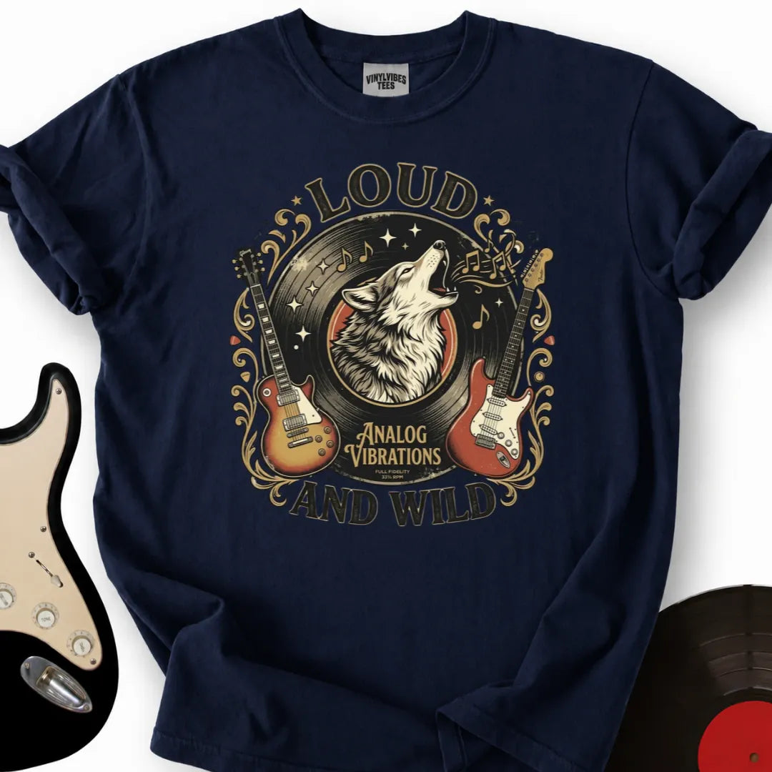 Printify T-Shirt Navy / S Analog Vibrations Wolf T-Shirt