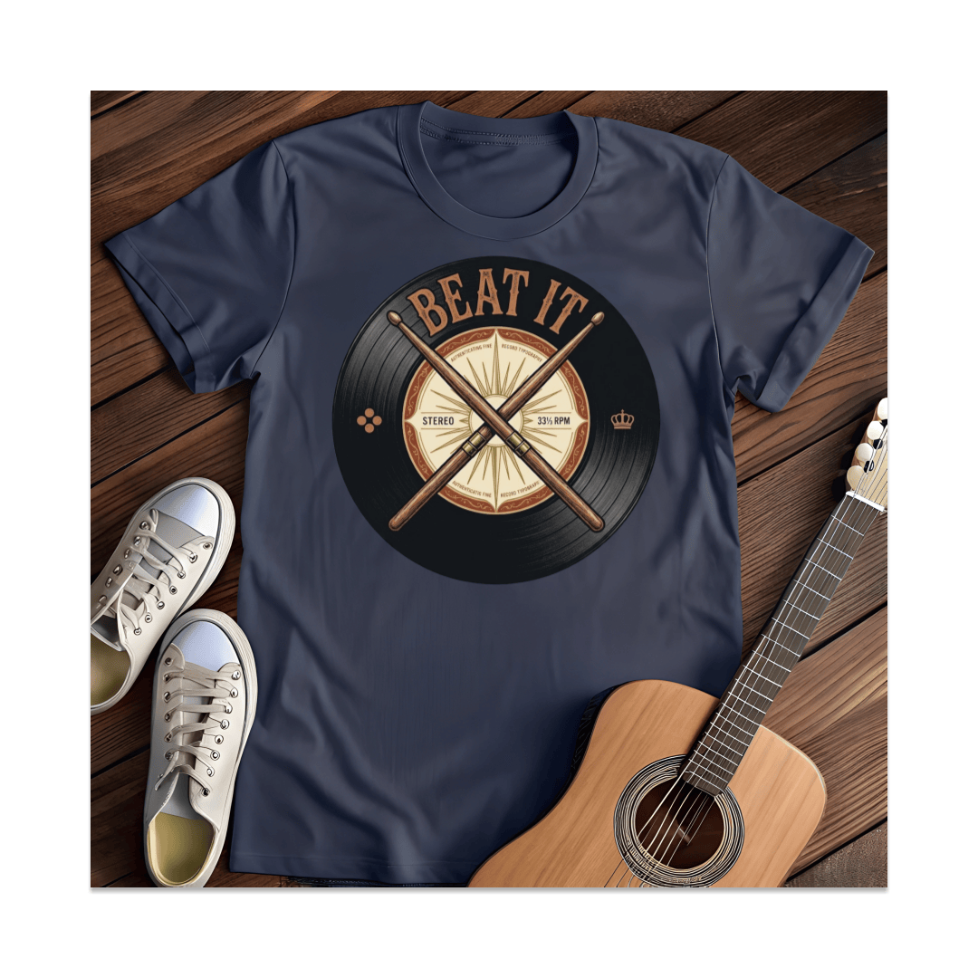 Printify T-Shirt Navy / S Beat It Drumsticks Record T-Shirt