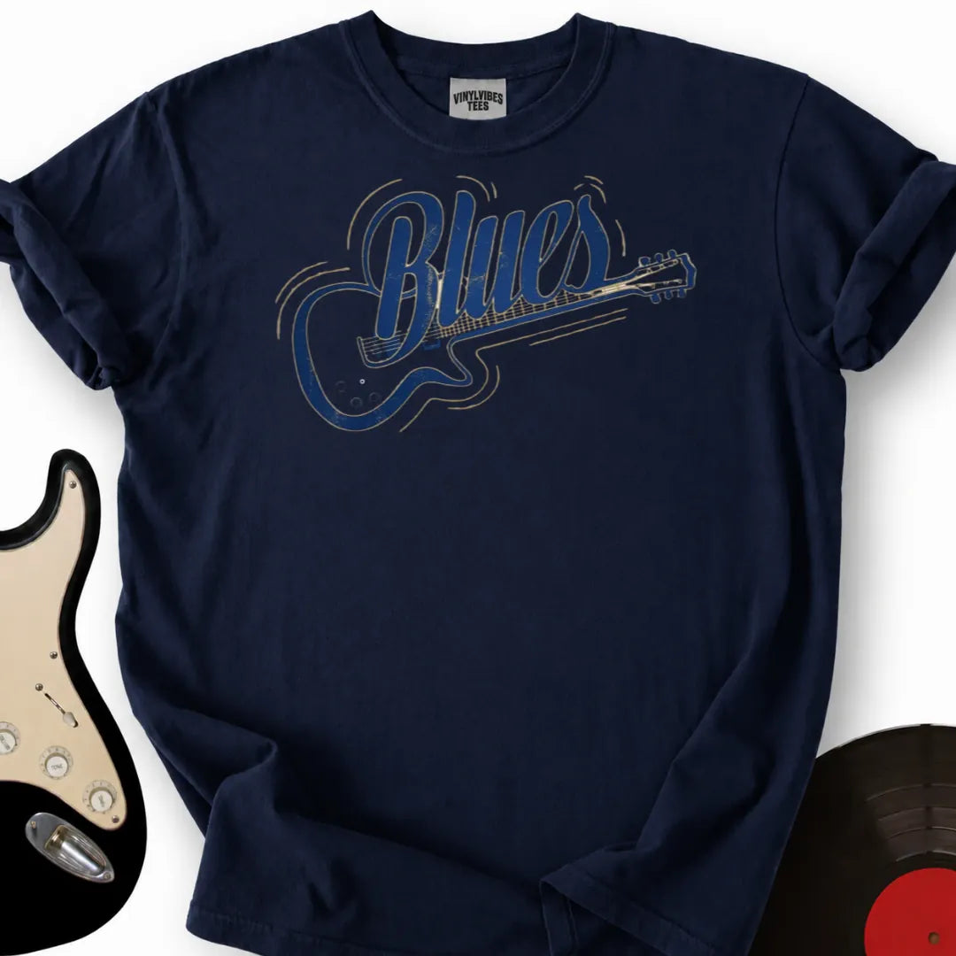 Printify T-Shirt Navy / S Blues Guitar T-Shirt 2