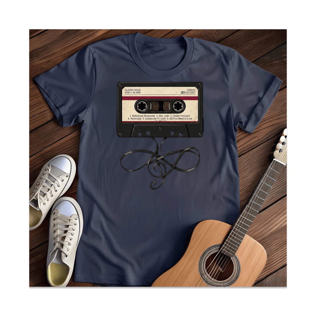 Printify T-Shirt Navy / S Cassette Treble Clef T-Shirt
