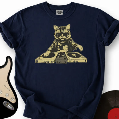Printify T-Shirt Navy / S DJ Cat T-Shirt