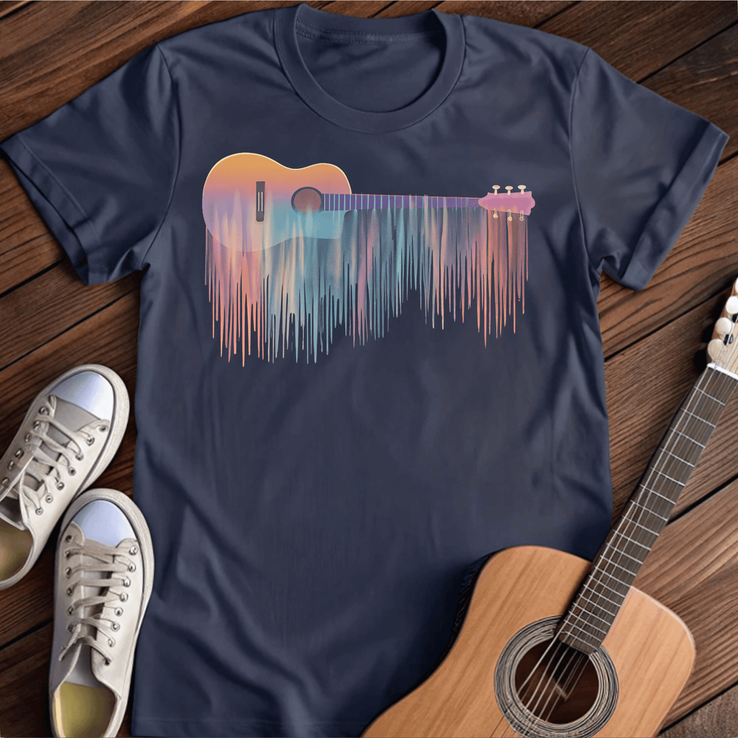 ⭐️⭐️⭐️⭐️⭐️ T-Shirt Navy / S Dripping Colors Guitar T-Shirt