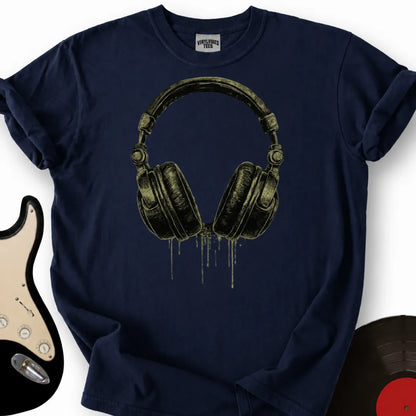 Printify T-Shirt Navy / S Dripping Headphones T-Shirt