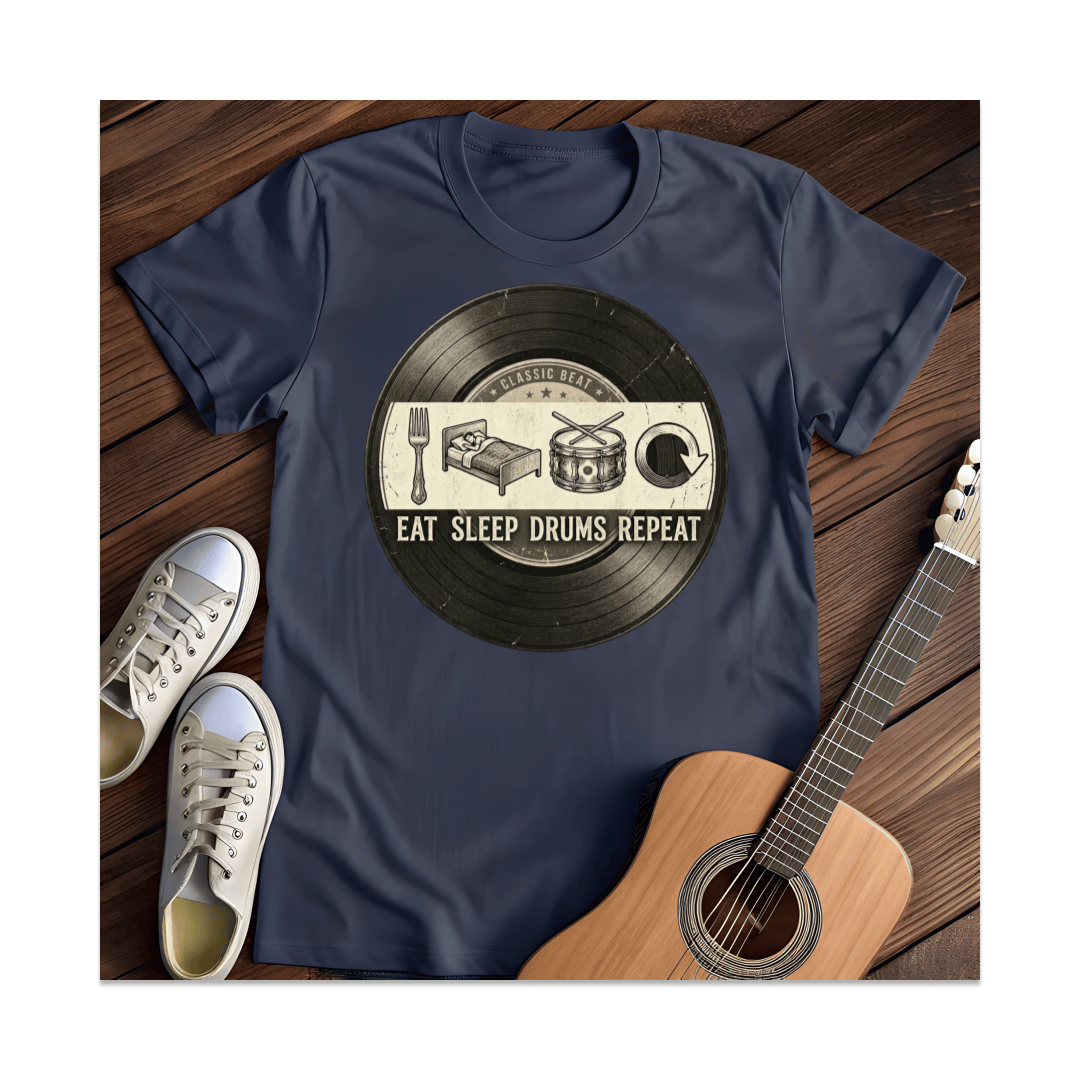 Printify T-Shirt Navy / S Eat Sleep Drums Repeat T-Shirt