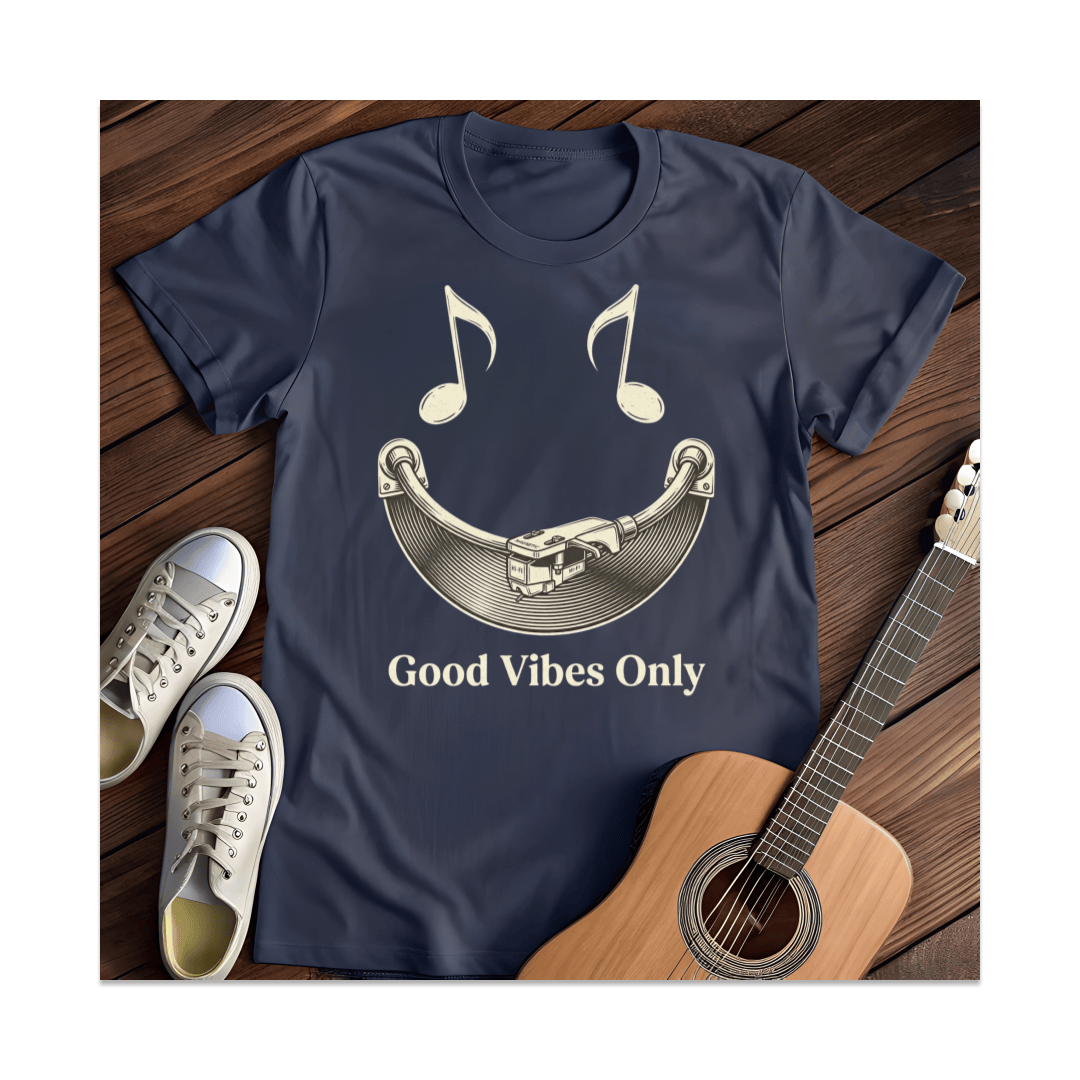 Printify T-Shirt Navy / S Good Vibes Only Turntable Smile T-Shirt