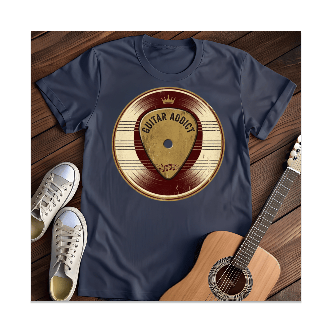 Printify T-Shirt Navy / S Guitar Addict Record Pick T-Shirt